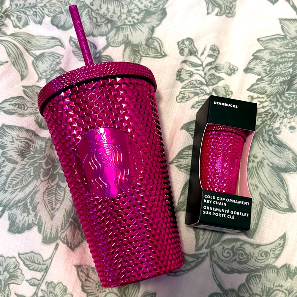 Starbucks studded pink cup and ornament key chain